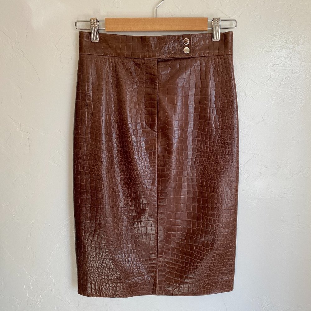 Ralph Lauren Vintage Black Label Croc Embossed Leather Skirt Union Made